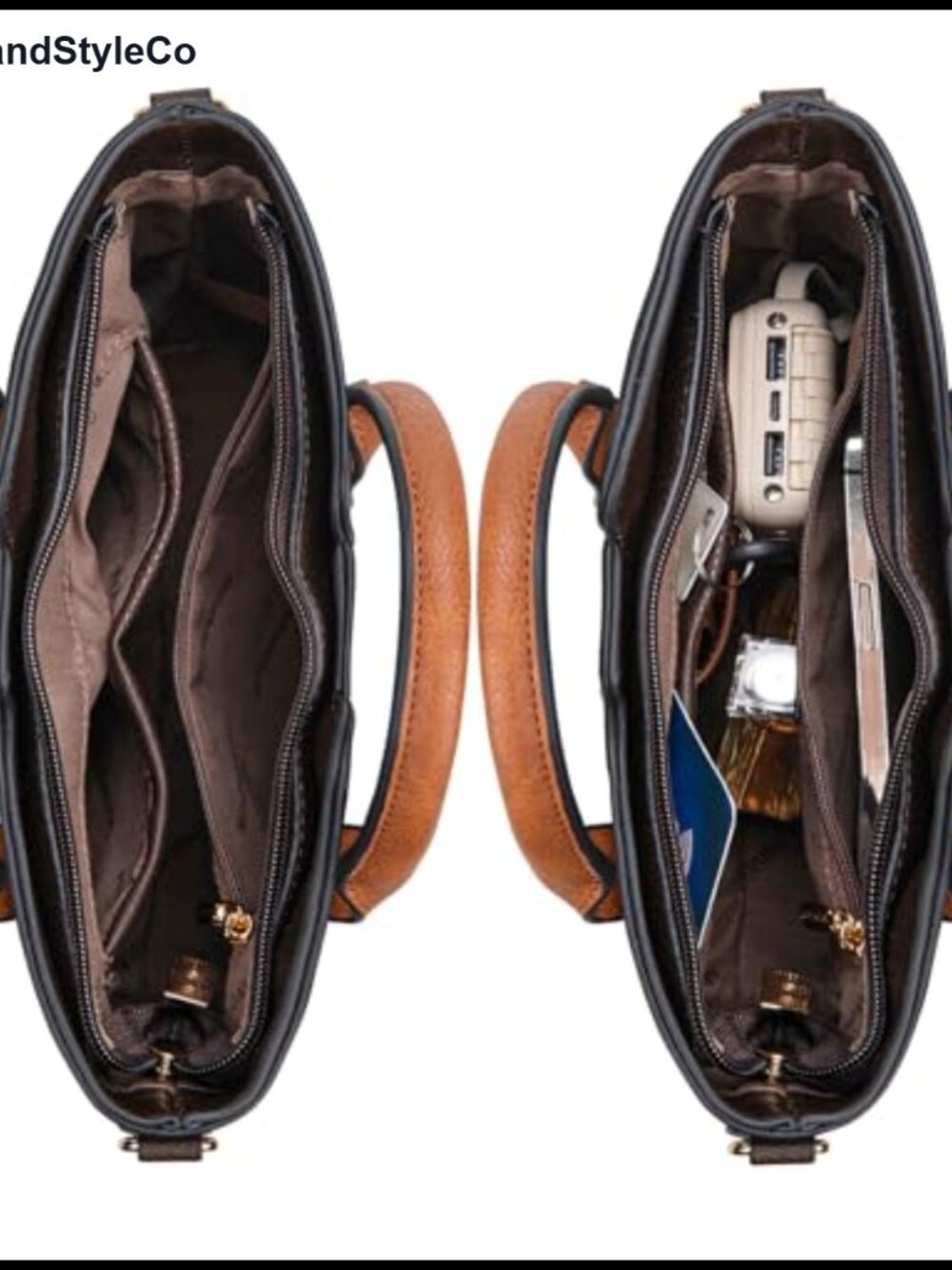 Vegan Leather Satchel Shoulder Bag with Detachable Crossbody Strap - Picture 5 of 6